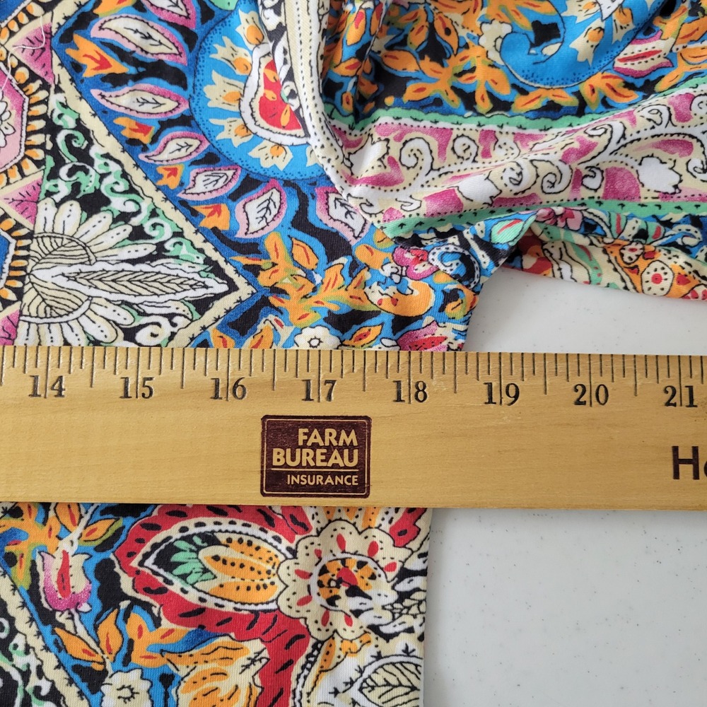BOHO Paisley Print Ruffle Bell Sleeve Pearl Button Split Neck Top Sz Med NEW - Picture 8 of 14